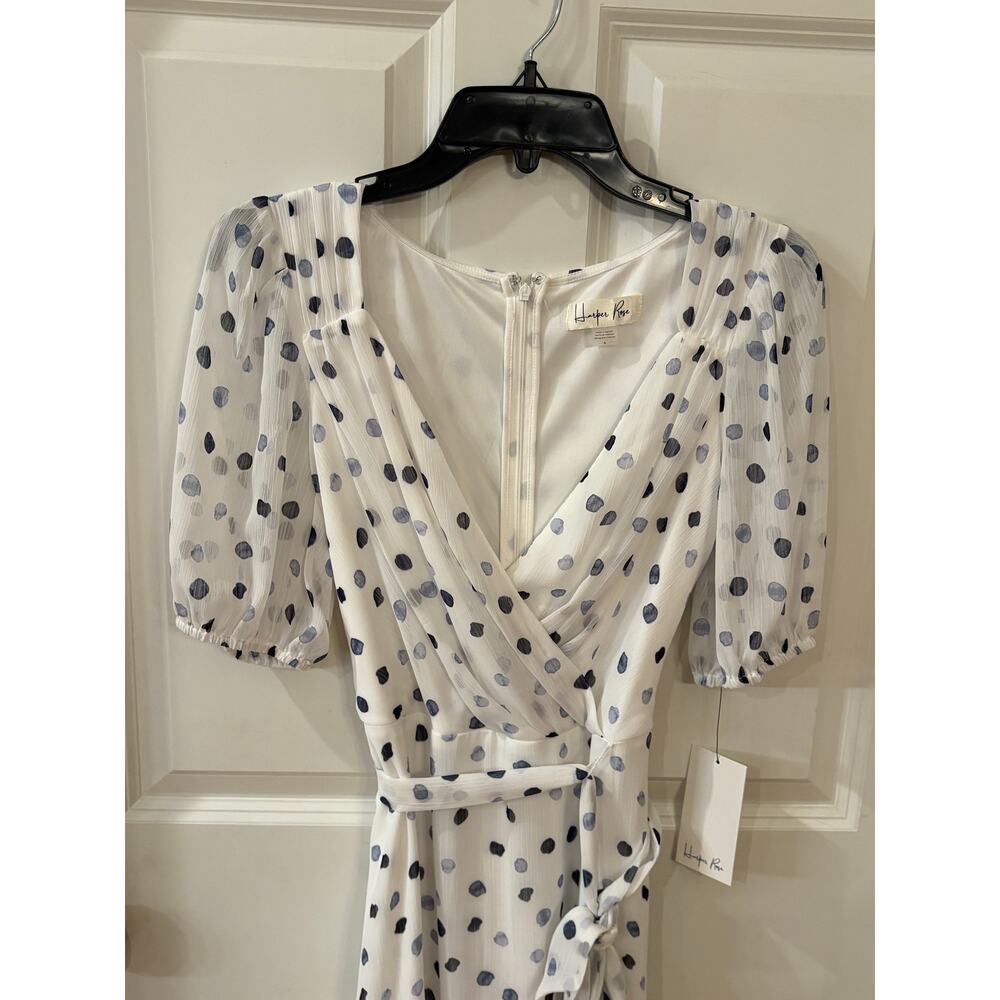 NWT-Harper Rose Dress White w/Blue Polka Dots Midi Size 6 - Picture 2 of 4